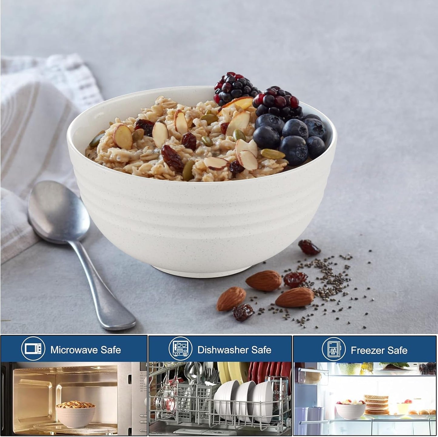 Homestockplus 24 Oz Unbreakable Cereal Bowls Set of 8 - Microwave & Dishwasher Safe Wheat Straw Fiber Bowls for Soup, Rice, Salad - Eco-Friendly and Robust 【Non Ceramic】