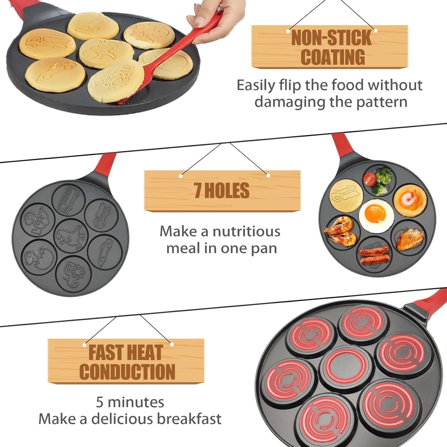 Dinosaur Egg Pan Omelet Pan Silver Dollar Pancake Pan Pancake Maker Breakfast 7-Cups Car Truck Pancake Mold Nonstick Egg Cooker