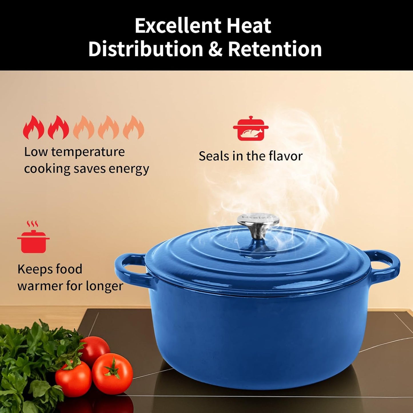 Enameled Cast Iron Dutch Oven Pot with Lid, 3.9 Quart Dutch Oven for Bread Baking, Oven Safe up to 500° F, Suitable for Bread Baking, Braising, Roasting, Stews, Blue