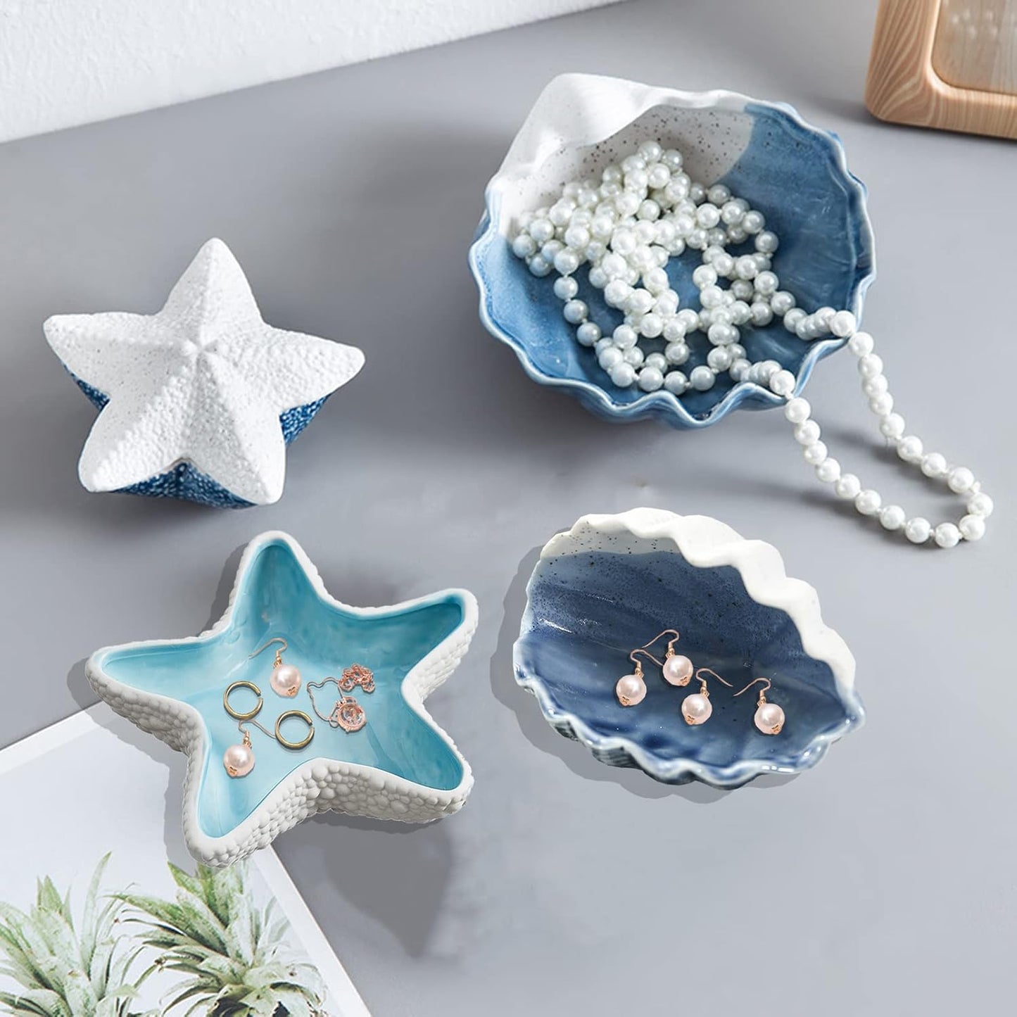 Shell Jewelry Dishes for Women Ceramic Key Bowls for Entry Table Jewelry Holder Trinket Tray Jewelry Plate Small Key Bowl for Entryway Table Table Decoration Supplies (H STYLE)