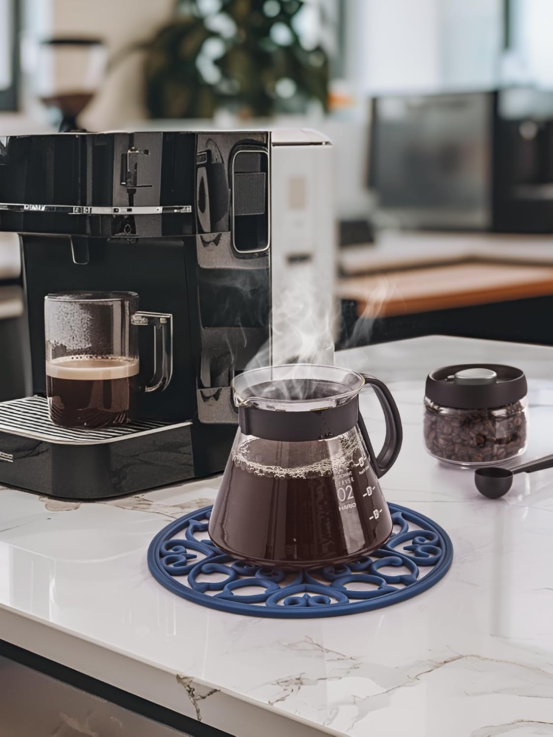 SMARTAKE 3 Set Silicone Trivet Mats, Multi-Use Carved Trivet Mat, Insulated Non-Slip Durable Kitchen Mats, Flexible Modern Kitchen Table Mat, for Hot Dishes, Pots, Dining Countertop, Navy Blue