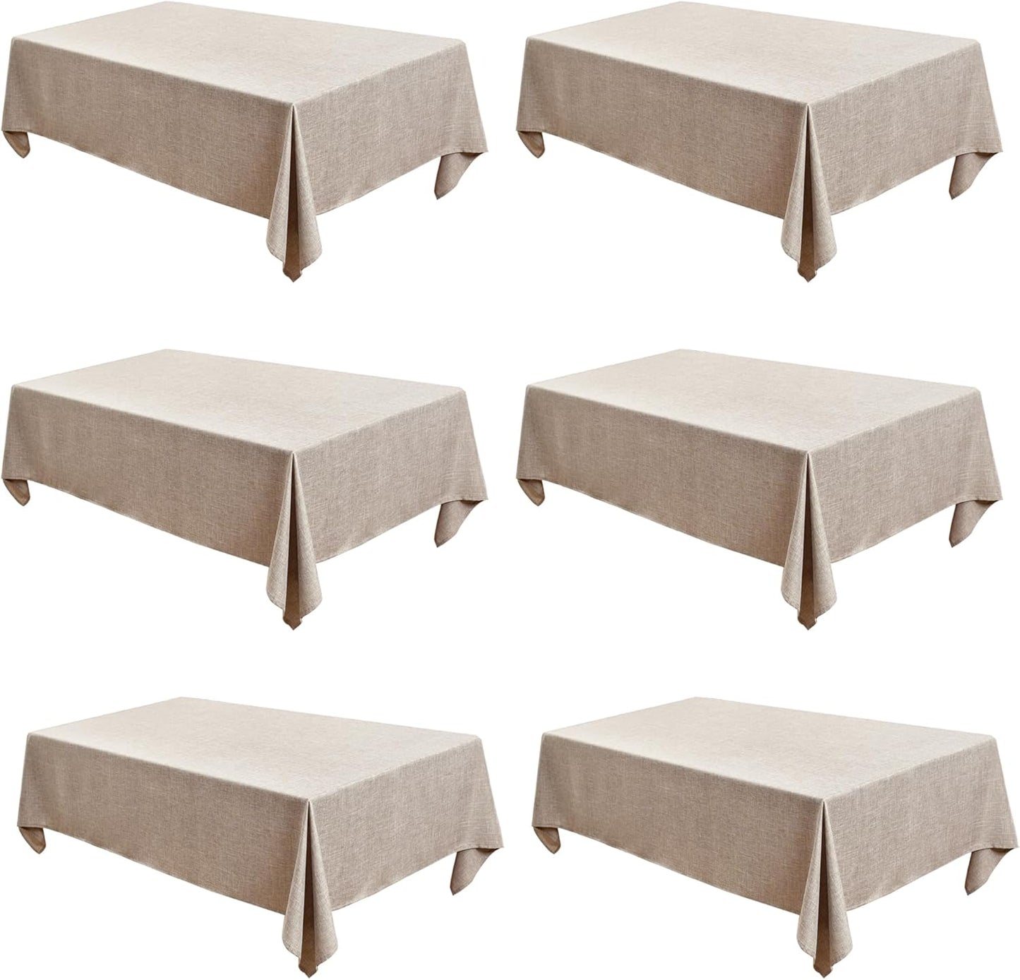 Fitable Faux Linen Tablecloths Rectangle 60 x 102 Inch - 6 Pack Neutral Table Clothes for 6 Foot Tables, Nature Faux Burlap Table Covers for Dining, Party, Wedding, Banquet, Buffet