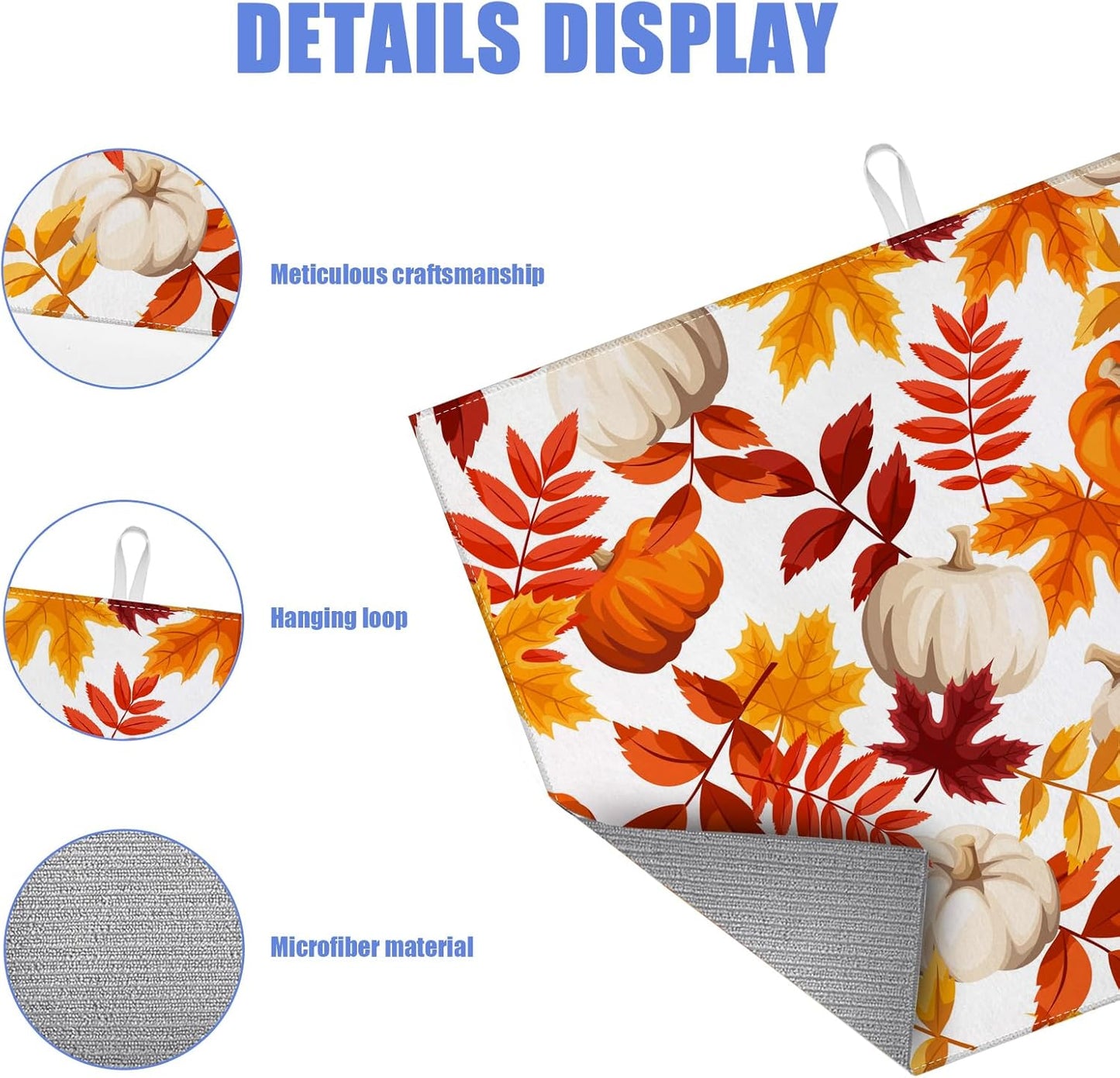 Fall Pumpkin Maple Dish Drying Mat for Kitchen Counter Thanksgiving Drying Pad Absorbent Reversible Dish Drainer Rack Mats Draining Pad 18"x24"Inch