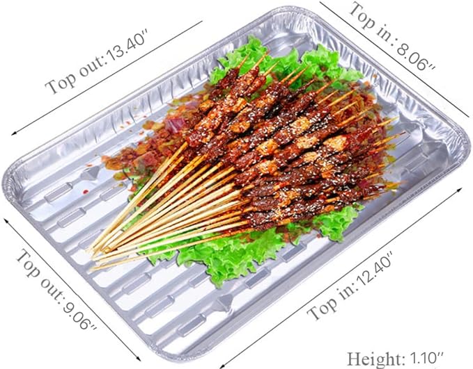 MILANGE Disposable Aluminum Grill Liner Topper with Holes 15 Pack Aluminum Foil Grill Pans (13.40 Inch) BBQ Grilling Tray Broiler Pans with Ribbed Bottom Surface