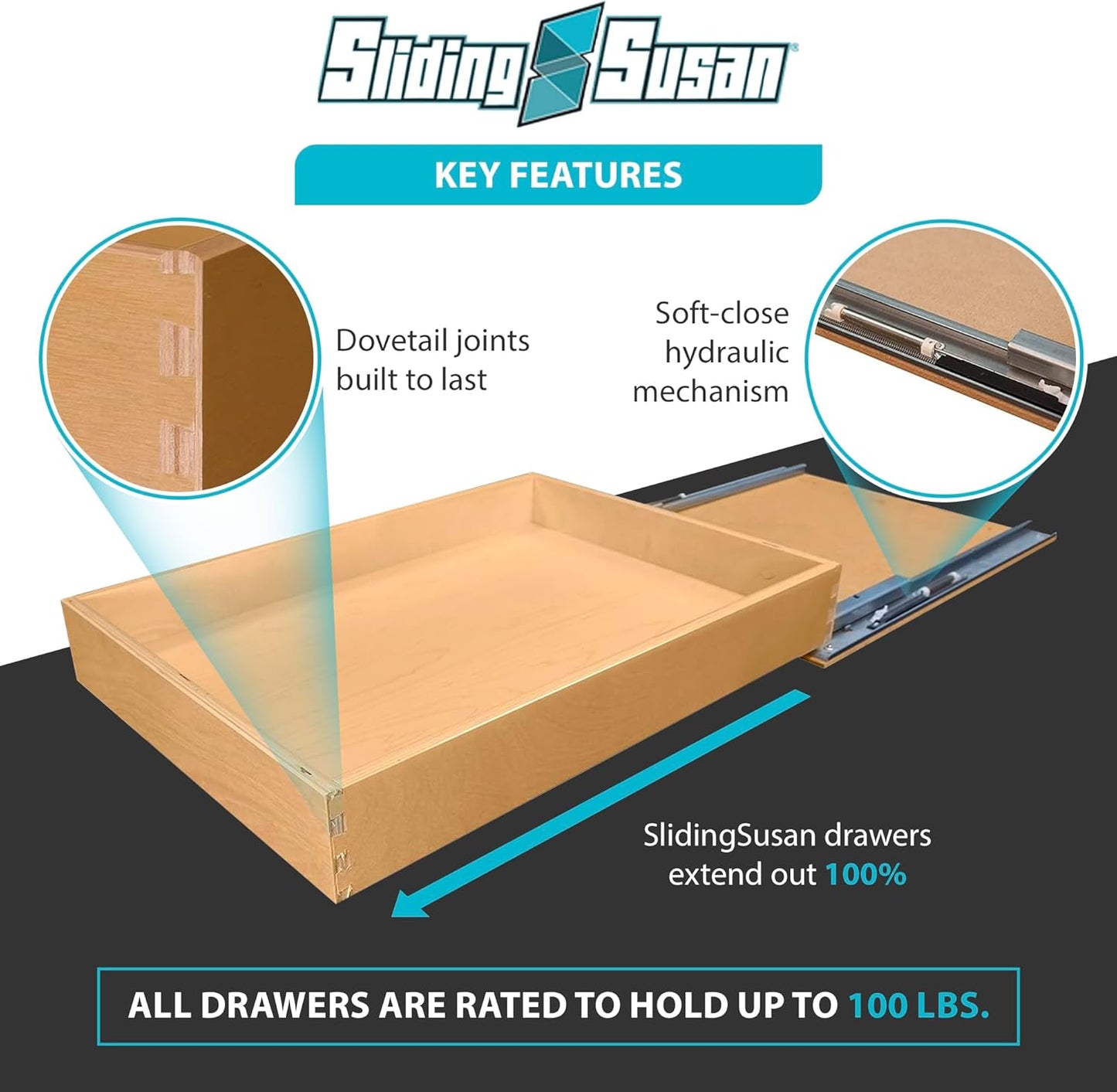 SlidingSusan Pull Out Drawer Organizer for Cabinets, Gliding Soft Close Shelves for Kitchen, Pantry, Bathroom, & Storage Organization, 9 Ply Baltic Birch, 14 Inch Wide x 18 Inch Deep