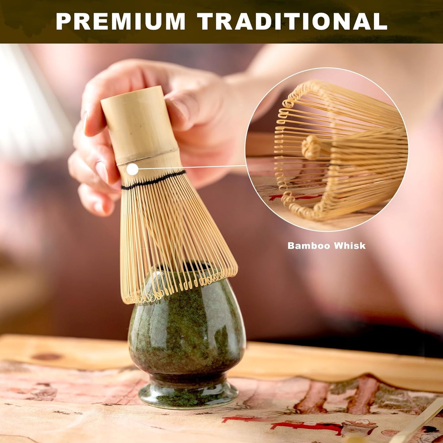 Matcha Whisk Set,(8Pcs) Includes Ceramic Matcha Bowl, Whisk, Holder, Scoop and Spoon, Rest, Sifter, Tea Towel,Traditional Tea Ceremony Set Gift