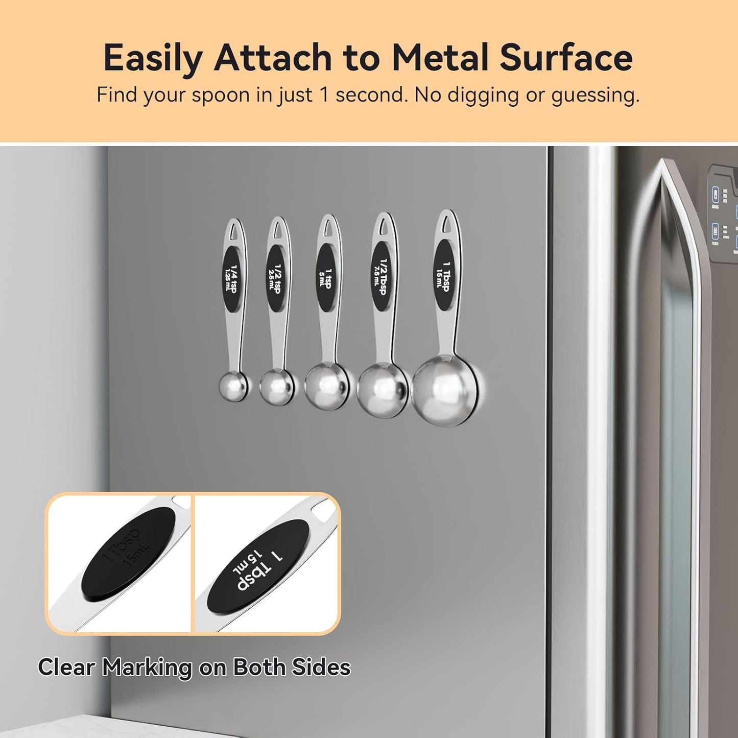 1PCS 1Tsp(1/3tbsp, 1/6oz, 5ml) Single Magnetic Measuring Spoon, Stainless Steel Individual Measure Scoop Only for Baking & Cooking, Metal Kitchen Gadgets Essentials