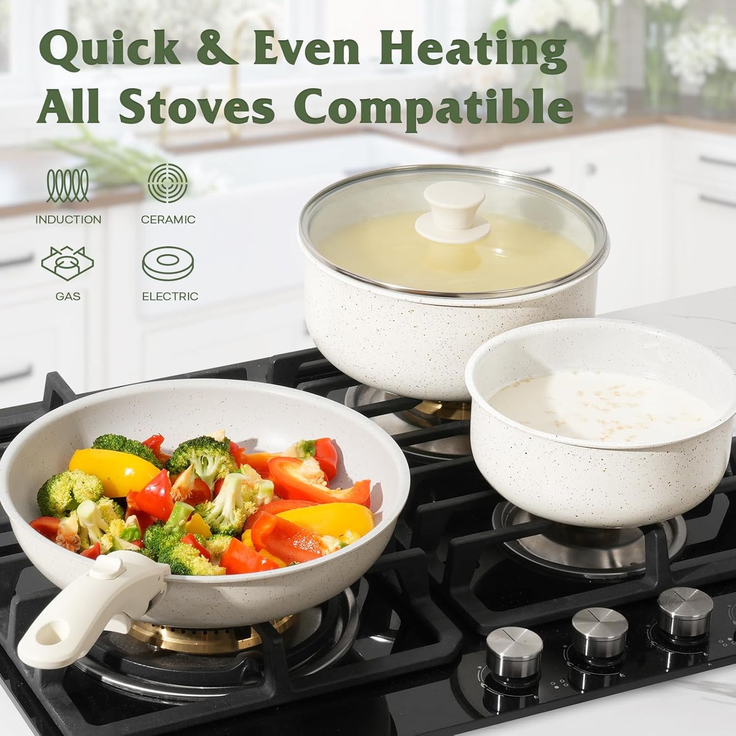 18 Pcs Pots and Pans Set Non Stick, Cookware Sets with Detachable Handle, Nonstick RV Kitchen Cooking Tools Removable Handles, Oven Safe, Induction Fast, Stackable Induction Cookware, White