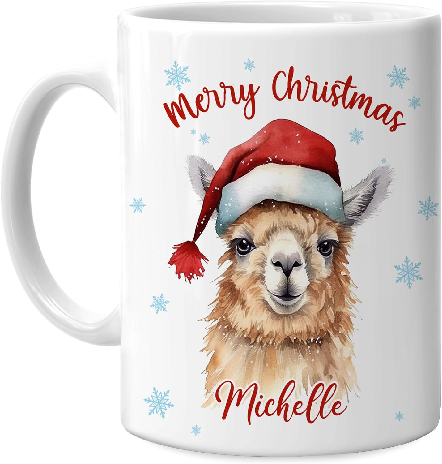 Hyturtle Personalized Gifts Llama Lover - Llama Wearing Santa Hat Custom Name Ceramic Coffee Mug Cup 11oz - Cute Animal Lovers Gifts For Women, Girl kids Family On Birthday, Christmas