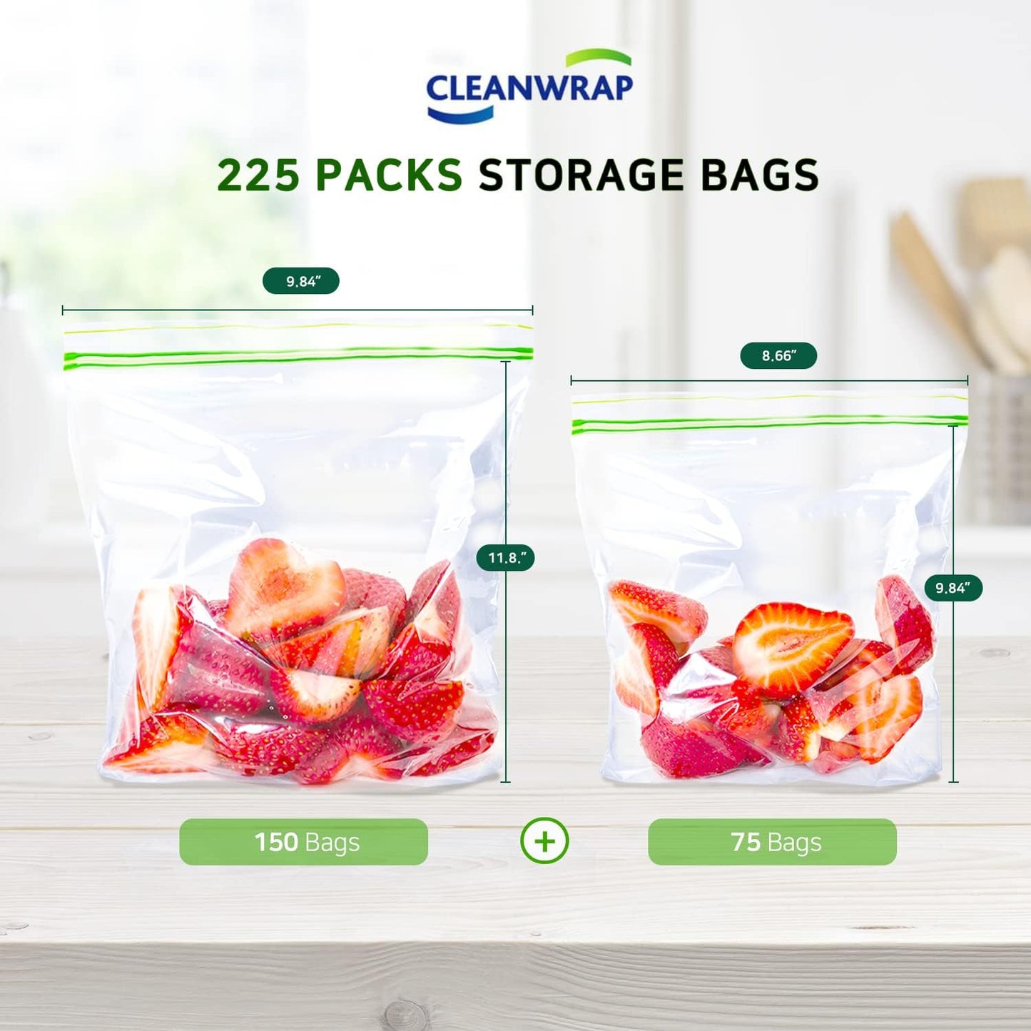 CLEANWRAP Food Storage Roll Bags (9.84 * 13.78-600 PCS) + Zipper Bag (Mix 225 Bags) | Food Plastic Bags, Mini Plastic Bags, Plastic Bread Bags, Roll Plastic Bags, Plastic Produce Bag