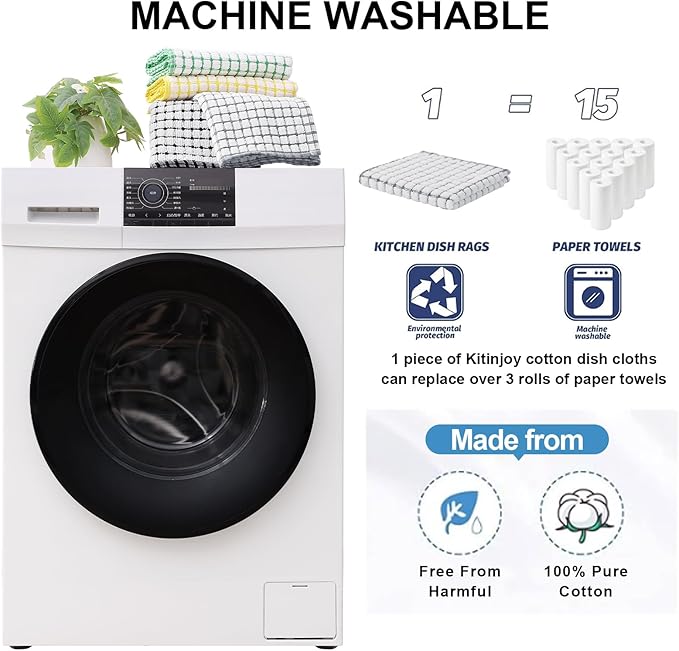 Kitinjoy Cotton 6 Pack Terry Kitchen Towels, 16 x 25 Inches Super Soft and Absorbent Dish Towels, Quick Drying Hand Towels for Kitchen Drying, Grey