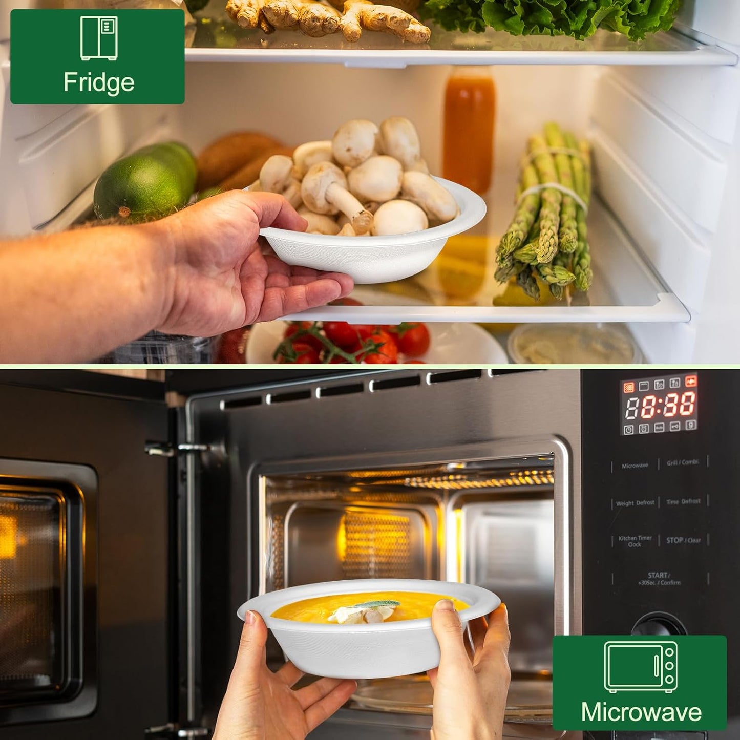 Paper Bowls 12oz, Disposable Bowls Heavy Duty, 50-Pack 100% Compostable Disposable Soup Bowl, Biodegradable Bagasse Paper Bowls Bulk for Party, Camping, Birthday, Festivals-White