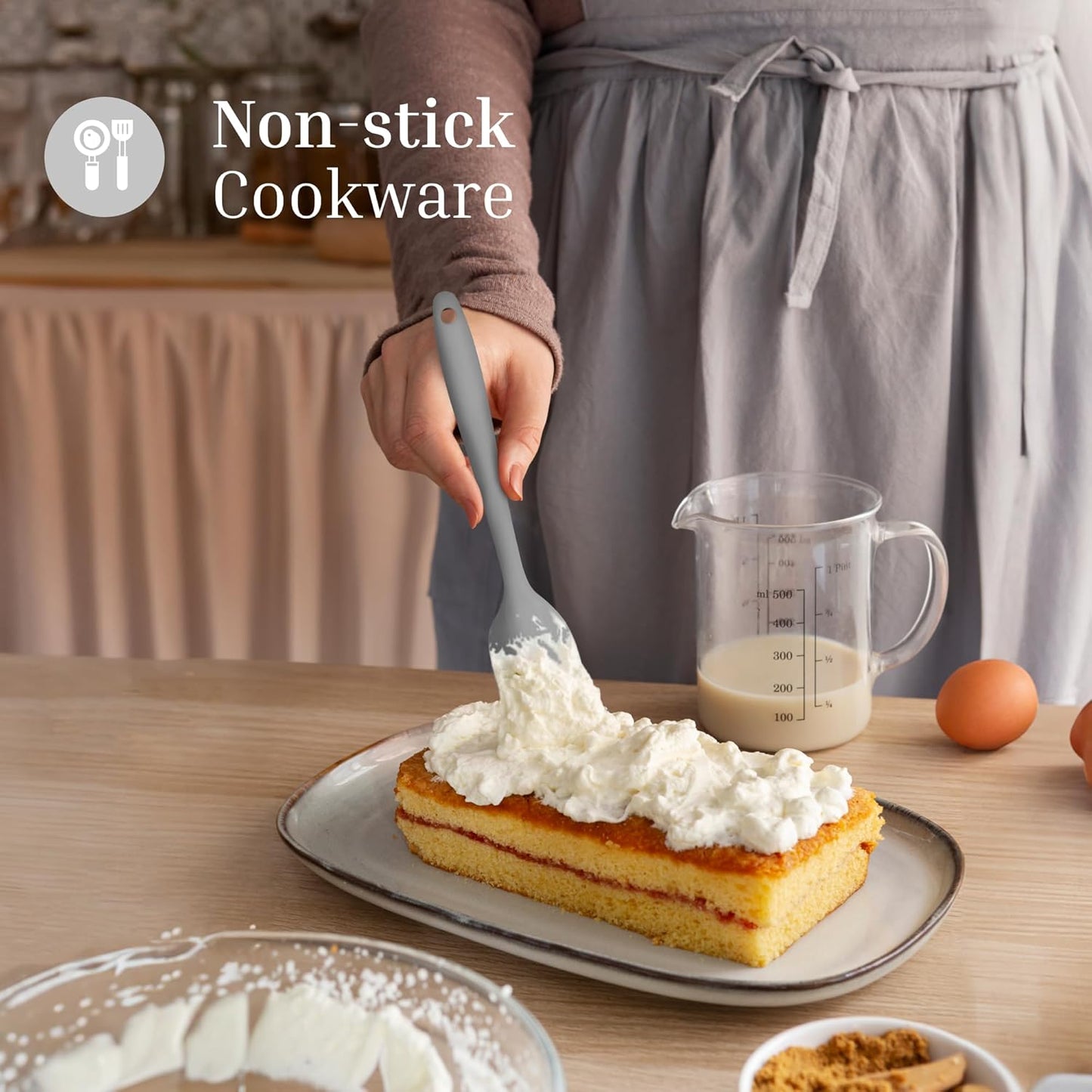 Silicone Spatula Set – 2-Piece Set of Rubber Spatulas for Non-Stick Cookware – Kitchen Tools and Accessories with Comfortable Handles, Heat-Resistant Utensils for Cooking and Baking – Grey