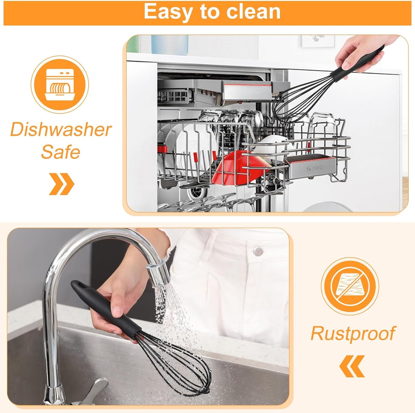 Silicone Whisk,Heat Resistant Non Scratch Whisks Set of 3,Stainless Steel & Silicone Wisk for Cooking,Kitchen Whisk For Nonstick Cookware,Balloon Egg Whisk Perfect for Blending,Beating,Frothing-Black