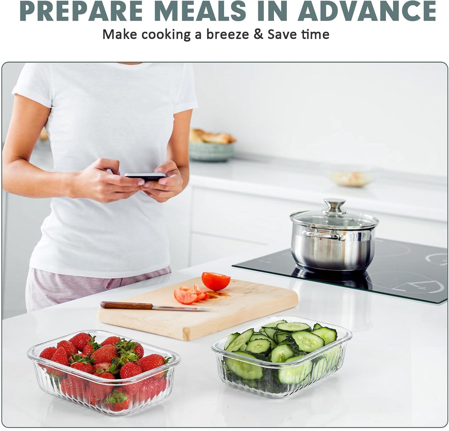 KOMUEE 10 Packs 22 oz Glass Meal Prep Containers, Glass Food Storage Containers with Lids, Airtight Glass Lunch Containers, Microwave, Oven, Freezer and Dishwasher Safe, White