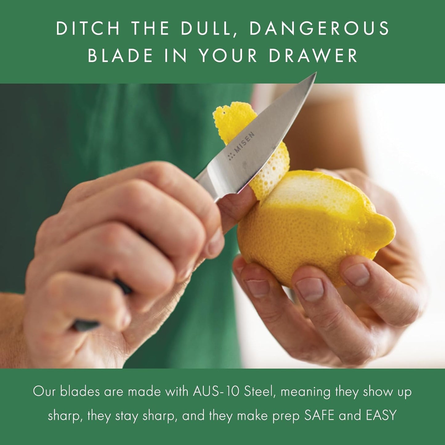 Misen 3.5" Paring Knife – Precision Kitchen Knife - High-Carbon Stainless Steel Blade – Ergonomic Handle for Peeling, Trimming, and Slicing – Lightweight, Versatile Tool for All Culinary Tasks - Green