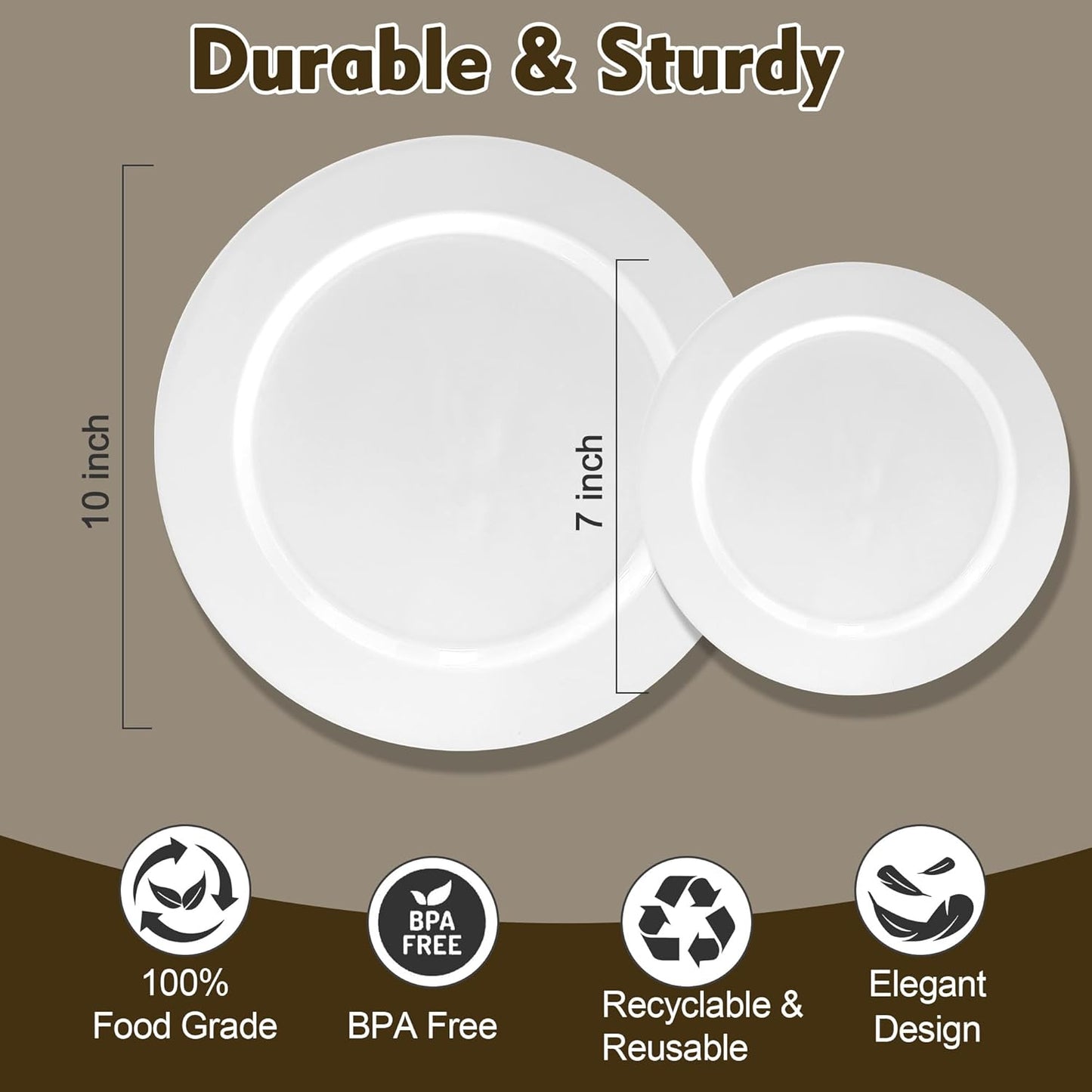 100 PCS White Plastic Plates, Plastic Thanksgiving Plates Disposable Include 50 Dinner Plate and 50 Dessert Plate Perfect for Holiday, Wedding & Thanksgiving Party