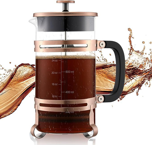 VEVOR French Press Coffee Maker, 34 Ounce 1 Liter Borosilicate Glass Coffee Press Tea Maker with Stainless Steel Filter, Large Glass French Presses Cold Brew for Camping Travel Home Kitchen, Copper