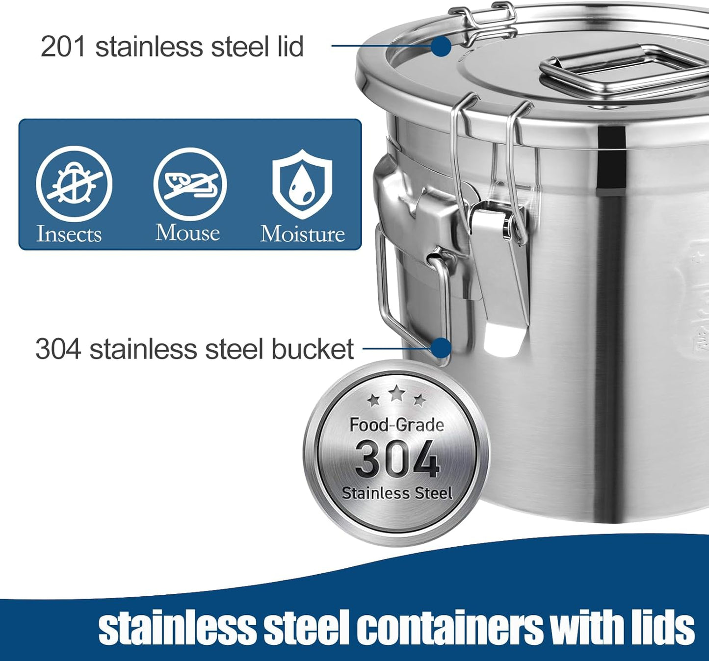 304 Stainless Steel Airtight Canister 5.55Gal /710.4oz/21L Airtight Food Storage Container with Lid and Lock Clips, Large Metal Storage Canister for Coffee Beans, Flour, Tea, Sugar, Cereals
