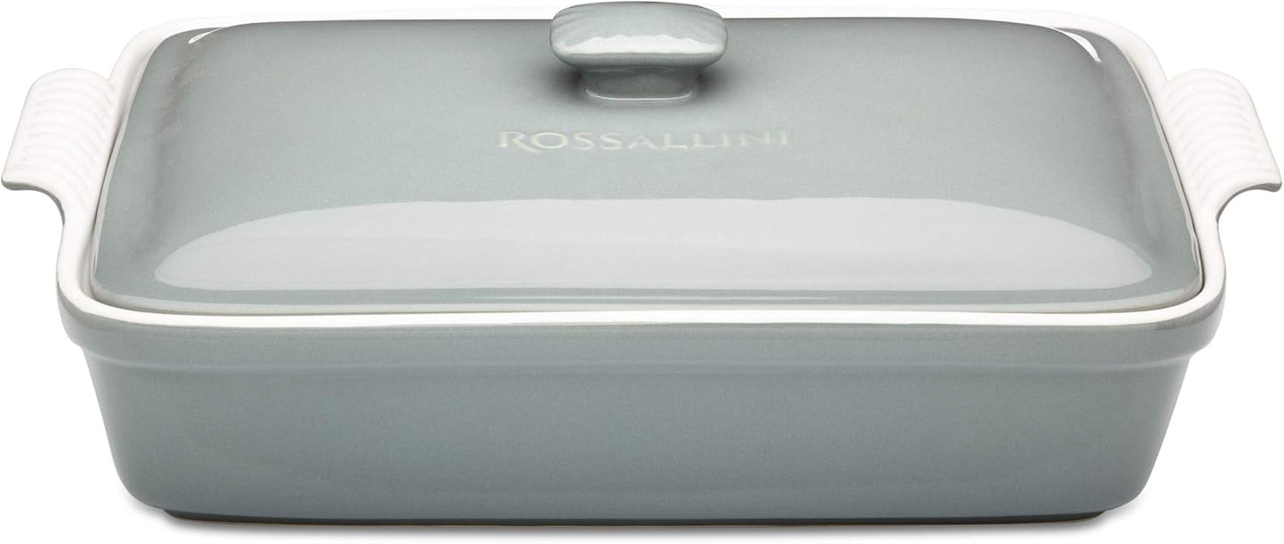 Stoneware Casserole Dish Bakeware Set with Lid, Covered Rectangular Dinnerware, Extra Large 4.23 Quart, 13 by 9 Inch, Grigio [Grey]
