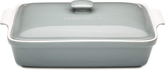 Stoneware Casserole Dish Bakeware Set with Lid, Covered Rectangular Dinnerware, Extra Large 4.23 Quart, 13 by 9 Inch, Grigio [Grey]