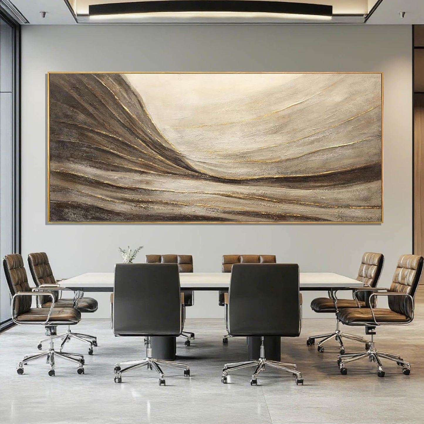 MLART99 Brown And Gold Wave Minimalist Artwork Textured Wall Art Rustic Abstract Oversized Decoration - 32x70 Inch Extra Large Contemporary Canvas for Living Room Entryway Decor