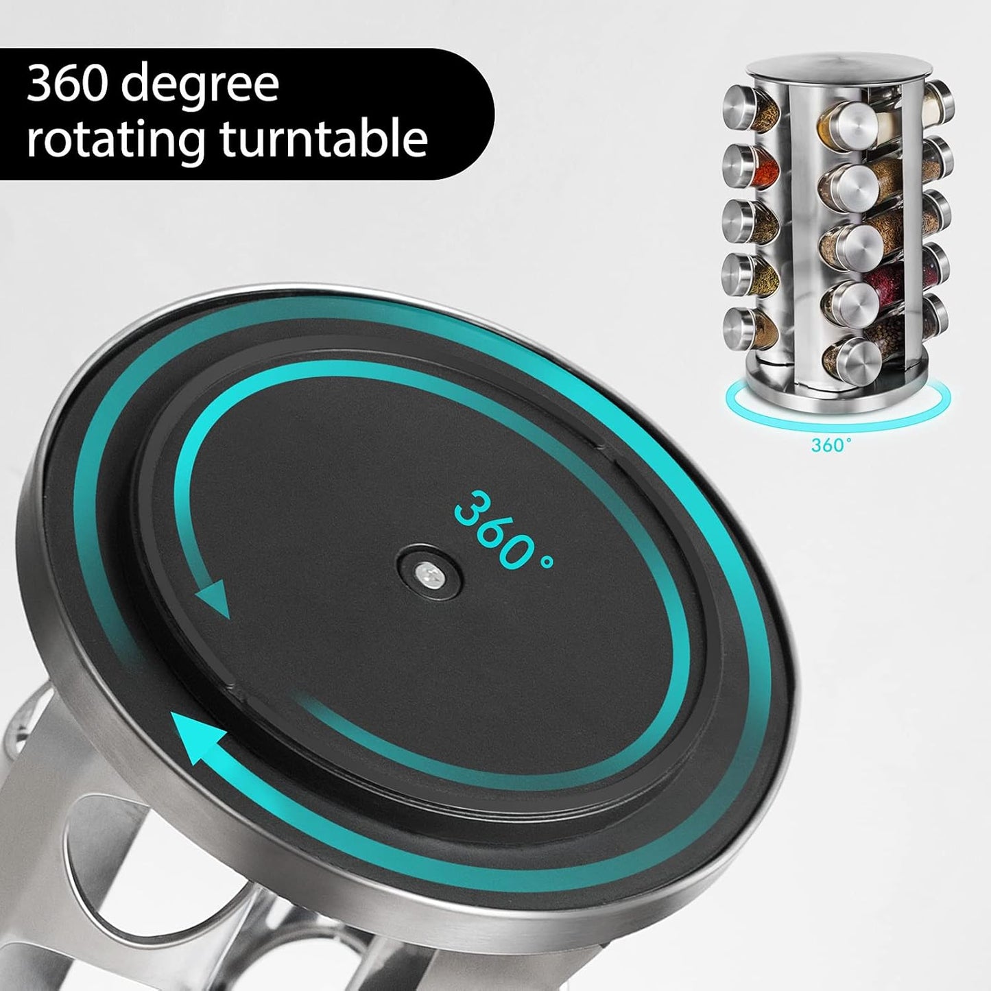 Baker Boutique Spice Rack, Spice Organizer for Countertop, Empty 20-Jars Rotating rack, Spinning flavoring Rack Shelf, Revolving Rack for Kitchen (Silver)