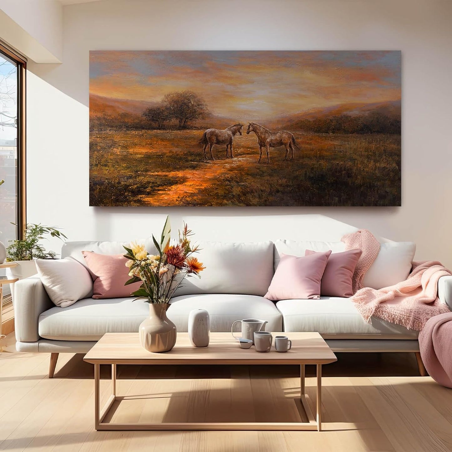 Horse Wall Art Nature Pictures Wall Decor Framed Canvas Wall Art for Living Room Landscape Painting Farmhouse Pictures Artwork Room 29"x58"