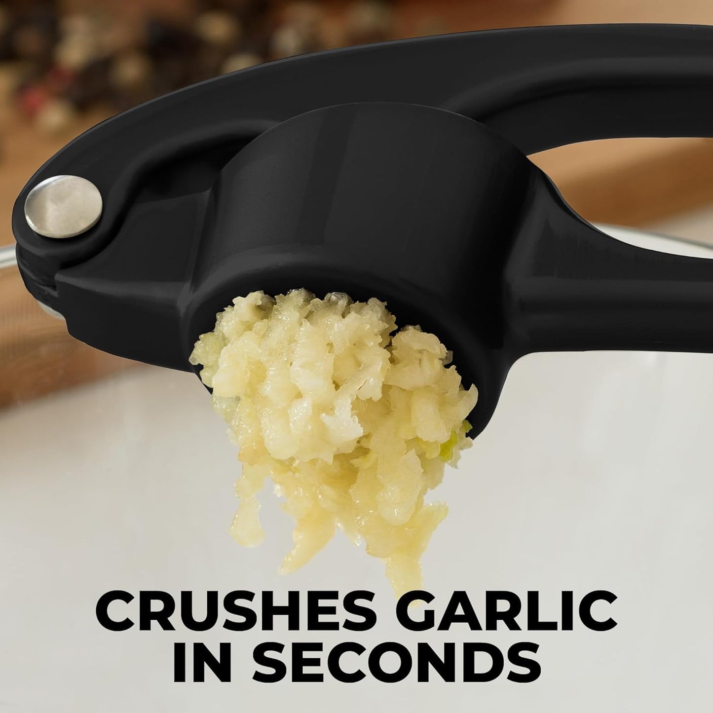 Zulay Kitchen Premium Garlic Press - Durable Garlic Masher with Soft, Easy to Squeeze Handle - Garlic Mincer Tool - Sturdy Easy to Clean Garlic Crusher (Black)
