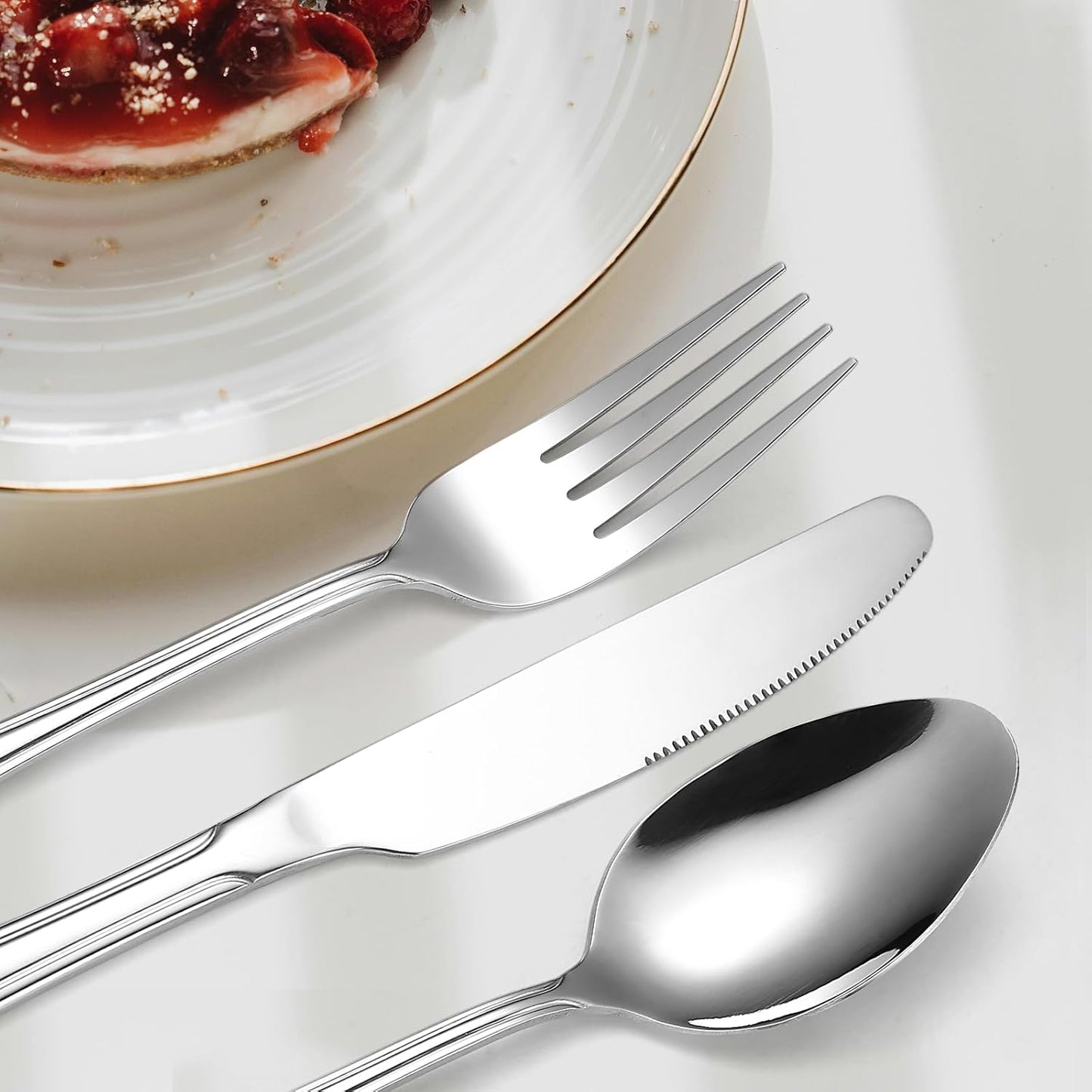 Modern Flatware Silverware Set for 4 People Kitchen Stainless Steel Cutlery 20 Pieces Forks Knives Spoons Luxury Eating Utensils Double Line Edges Handle