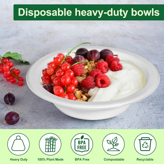 Paper Bowls 12oz, Disposable Bowls Heavy Duty, 1000-Pack 100% Compostable Disposable Soup Bowl, Biodegradable Bagasse Paper Bowls Bulk-White