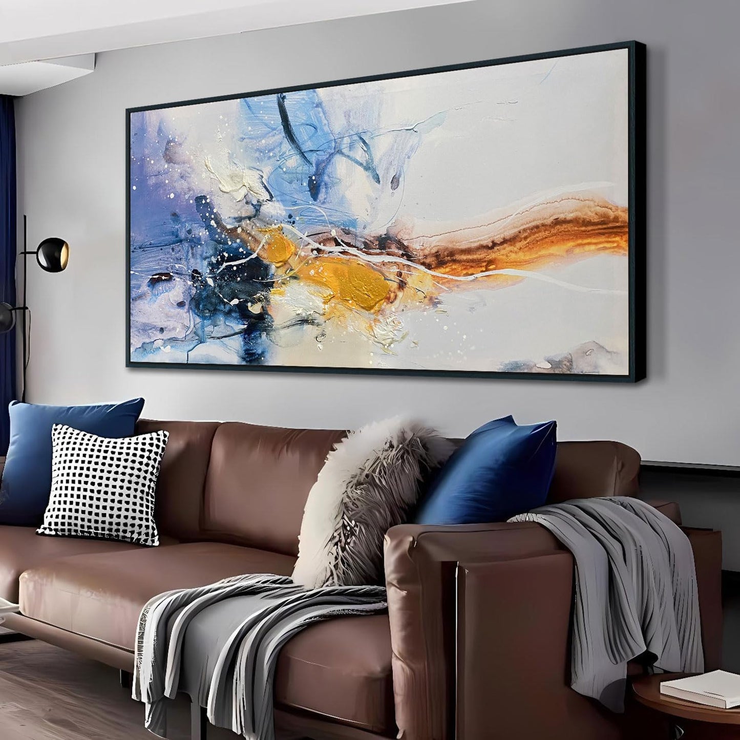 Ardemy Large Abstract Wall Art Canvas for Living Room Modern Framed Textured Painting Picture Wall Decor Bedroom Artwork Home Office Kitchen Dining Room Black Wood 40"x20"