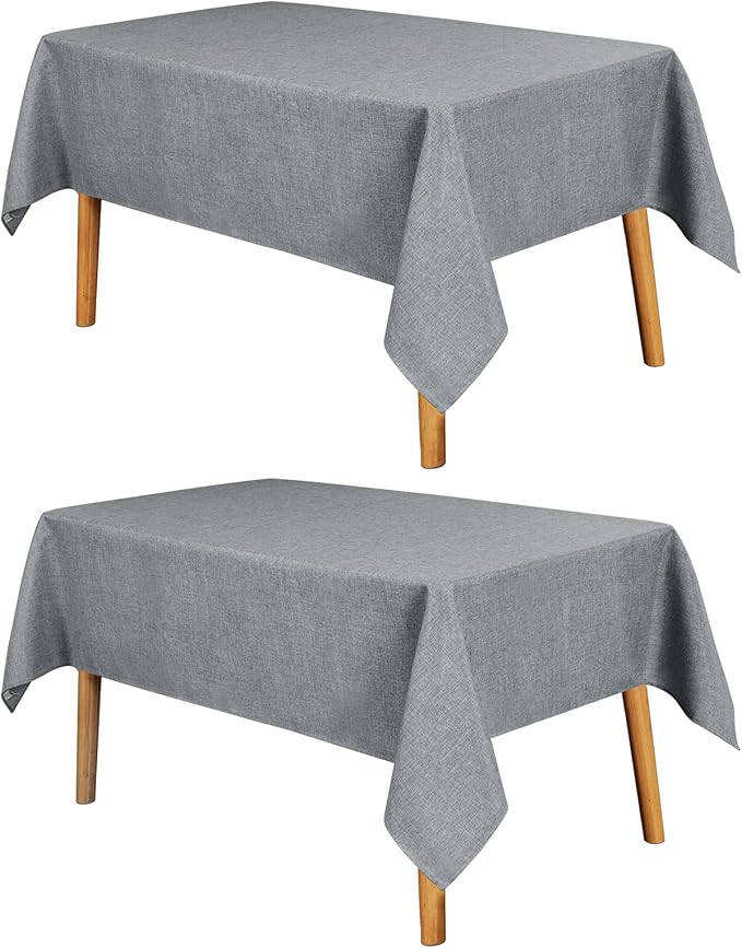 JIUZHEN 2 Pack Faux Linen Farmhouse Tablecloth Rectangular, Wrinkle Stain Resistant Table Cloth Rectangle Table Cover for Kitchen Dining, Grey, 54 x 80 Inch