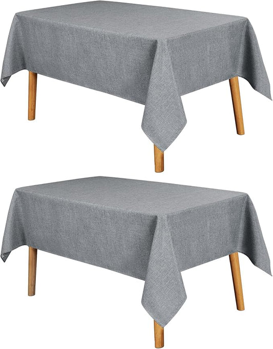 JIUZHEN 2 Pack Faux Linen Farmhouse Tablecloth Rectangular, Wrinkle Stain Resistant Table Cloth Rectangle Table Cover for Kitchen Dining, Grey, 54 x 80 Inch