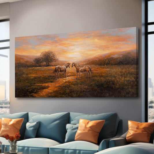 Horse Wall Art Nature Pictures Wall Decor Framed Canvas Wall Art for Living Room Landscape Painting Farmhouse Pictures Artwork Room 29"x58"