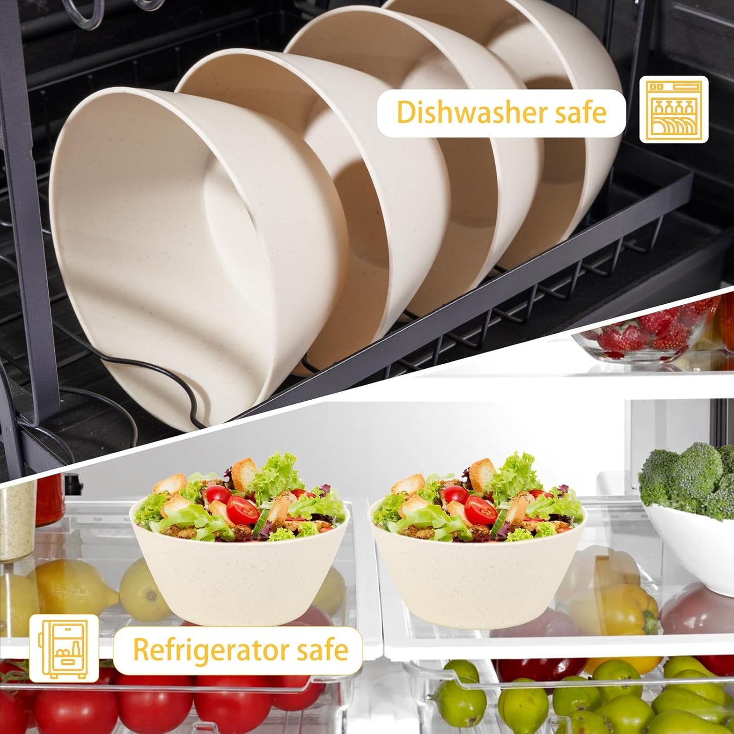 supernal 12PCS Beige Wheat Straw Bowls - Unbreakable Reusable Plastic Bowl,Fridge & Dishwasher Safe Soup Bowl,Lightweight Beige Disposable Bowls for Catering,Weddings,Cereal,Salad,Ramen