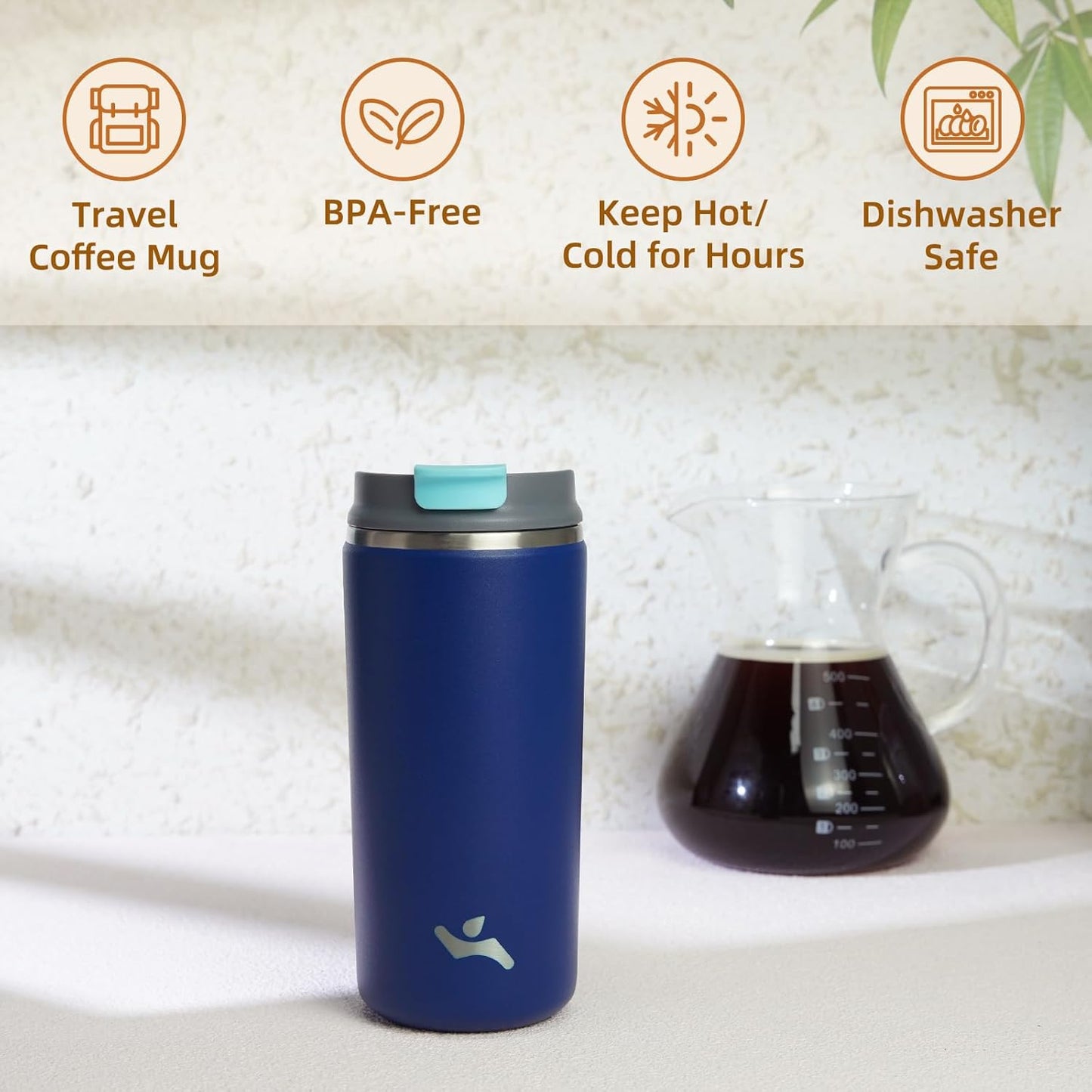 Tumbler with Lid, 12 oz Travel Coffee Mug Double Wall Vacuum Stainless Steel Thermal Metal Cup Insulated Water Bottle,Sapphire