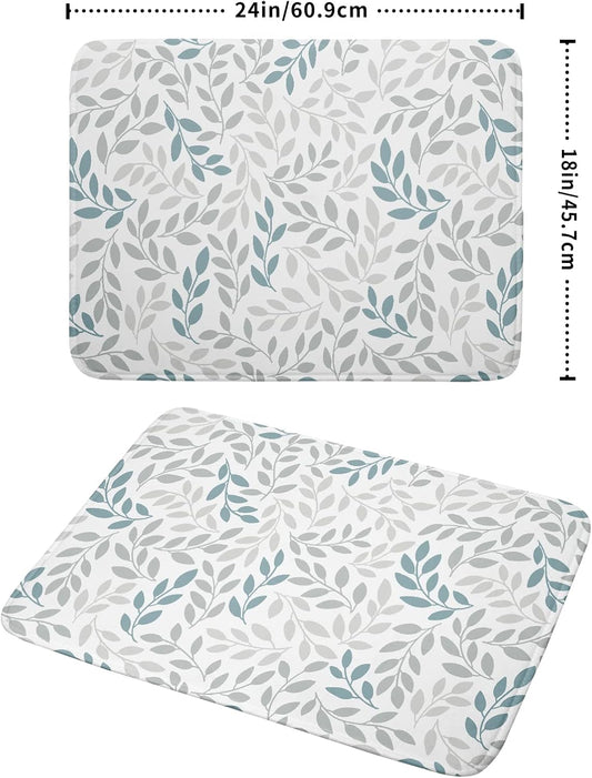 Leaves Branches Dish Drying Mat 18x24 for Kitchen Counter Decor Grey and Blue Leaf Absorbent Reversible Plant Dish Mat Microfiber Drying Pad Dish Drainer Rack Mats for Coffee Bar Home Decor