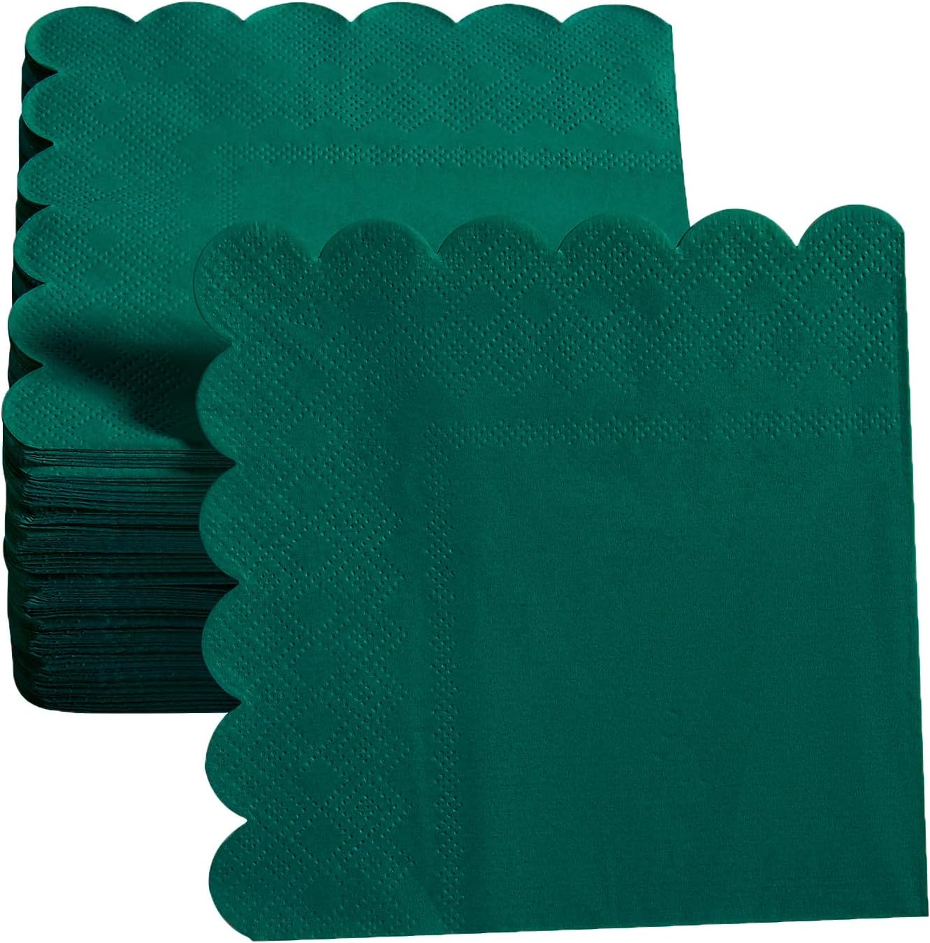 100 Pack Cocktail Napkin 2-Ply Scalloped Edged Dessert Napkins Folded 5 x 5 Inches Disposable Napkins for Dinner Wedding Birthday Party Bridal Anniversary Reception Event (Dark Green)