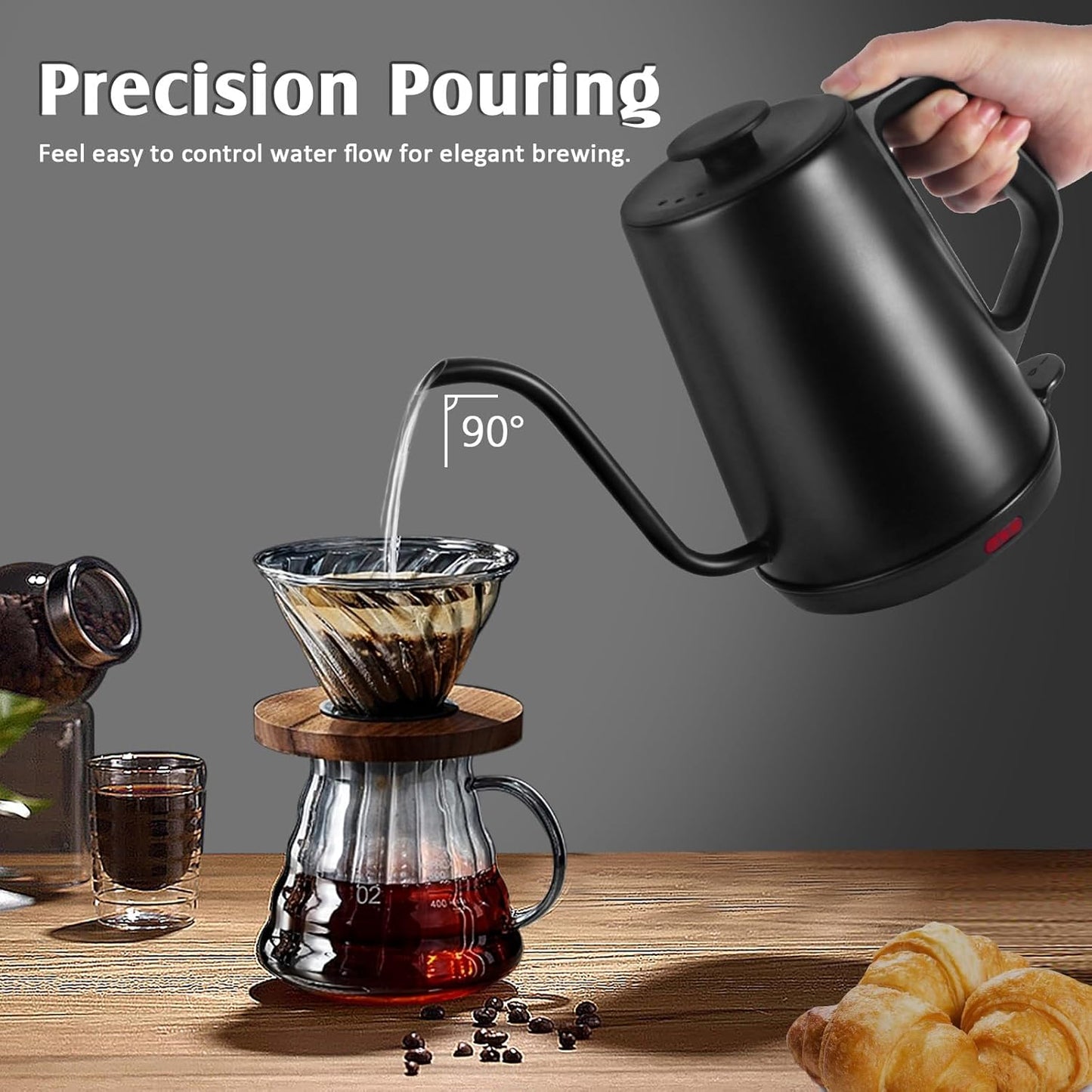 1L Electric Gooseneck Kettle, Tea Kettle for Boiling Water, Gooseneck Electric Kettle for Coffee & Tea, Fast Boiling for Pour Over, Auto Shut-Off, Boil-Dry Protection, 360° Rotational Base