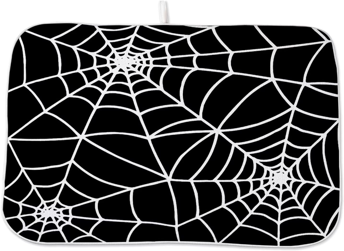 Halloween Spiderweb Dish Drying Mat 18 x 24 inch Halloween Scary Themed Black White Spider Web Decorative Drying Mats Microfiber Absorbent Dish Washable Draining Mat for Kitchen Counter