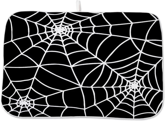 Halloween Spiderweb Dish Drying Mat 18 x 24 inch Halloween Scary Themed Black White Spider Web Decorative Drying Mats Microfiber Absorbent Dish Washable Draining Mat for Kitchen Counter