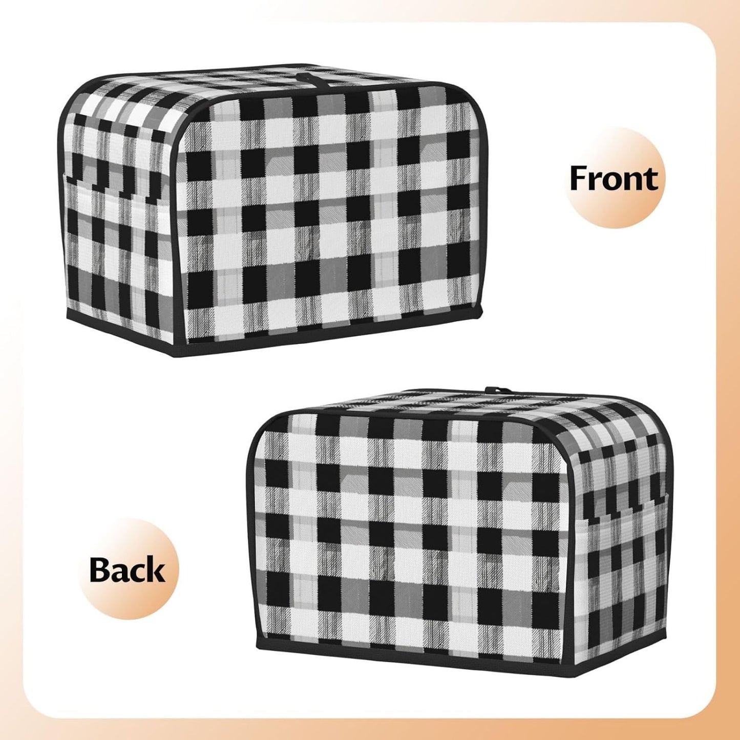 Toaster Cover 2 Slice Black White Plaid Kitchen Small Appliance Covers with Pockets Dust and Fingerprint Protection