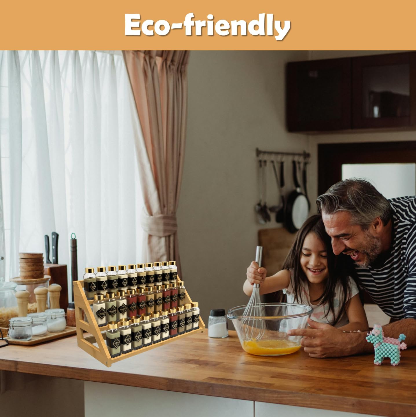 Bamboo Spice Rack: Large Spice Shelf for Kitchen Countertop Pantry Cabinet Organizer, Holds 24 Spice Jars (2.1")