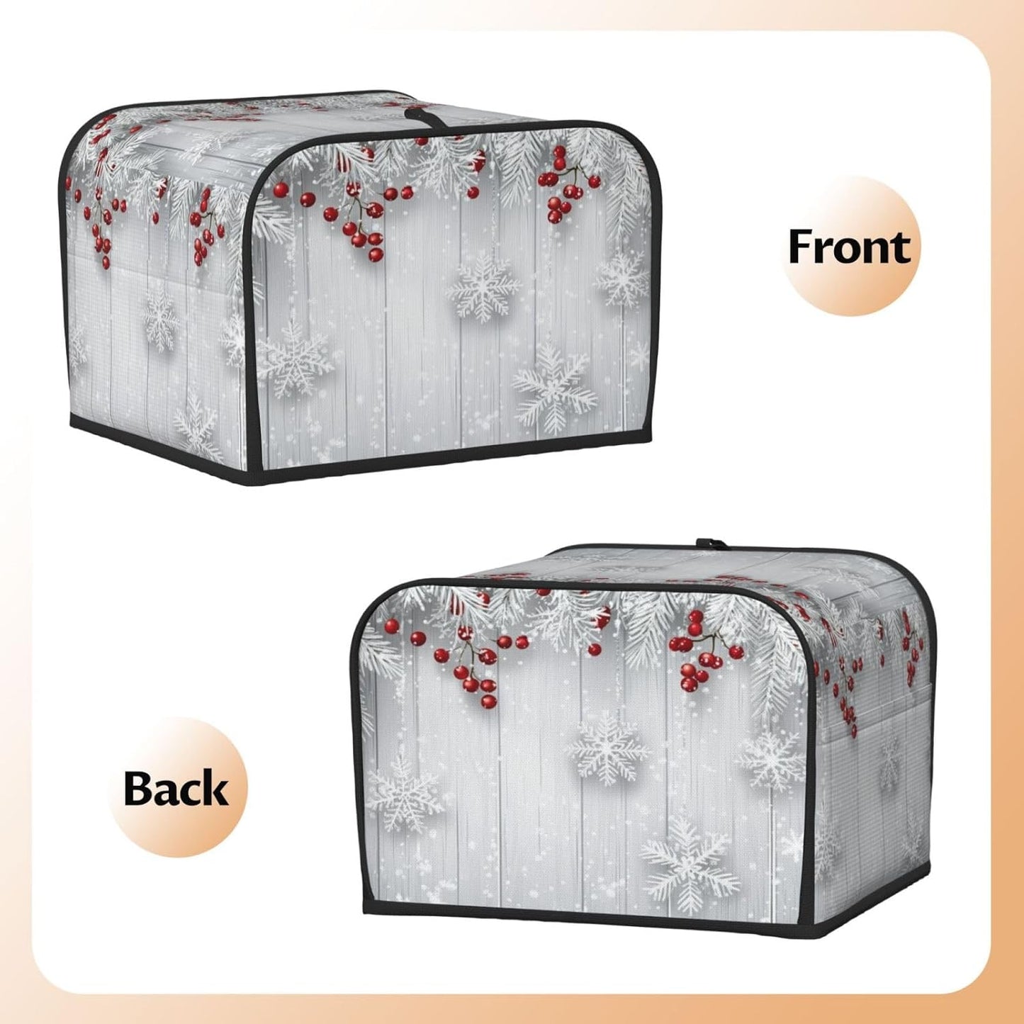 Toaster Cover 4 Slice Snowflake Winter White Berry Kitchen Small Appliance Covers with Pockets Dust and Fingerprint Protection
