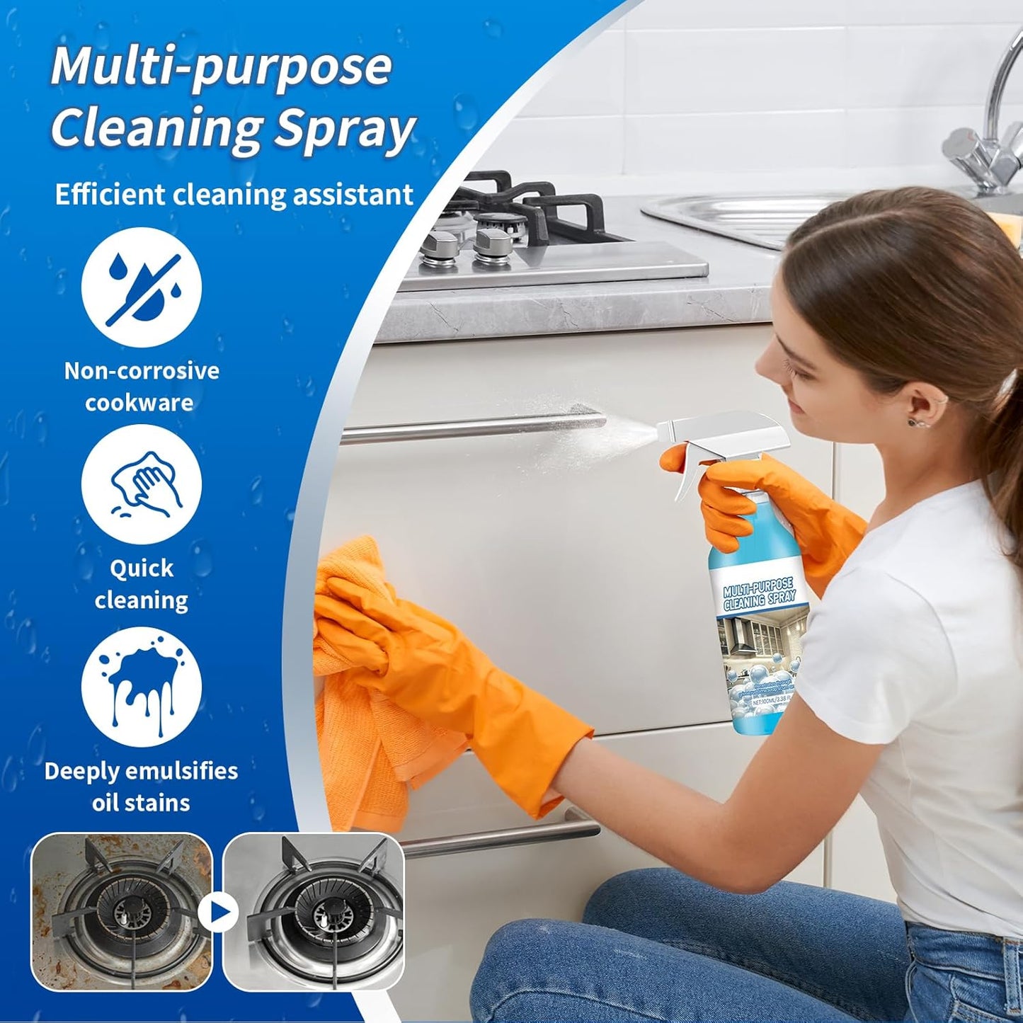 Spray Splash Cleaner, 2025 New Multi Purpose Cleaning Spray, Upgraded Foam Sprays for Ovens, Convenient Handheld Cleaner for Home Family (2PCS)
