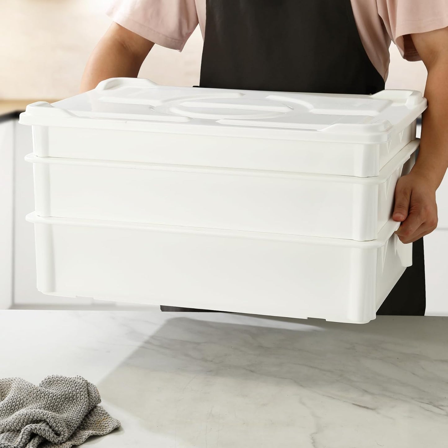 4 Packs Large Pizza Dough Proofing Box with Lids | 22.8" D x 15.5" W x 6.1" H Bread Proofing Box | Sourdough Food Storage Containers for Bakeries | Pizza Dough Proofing Container