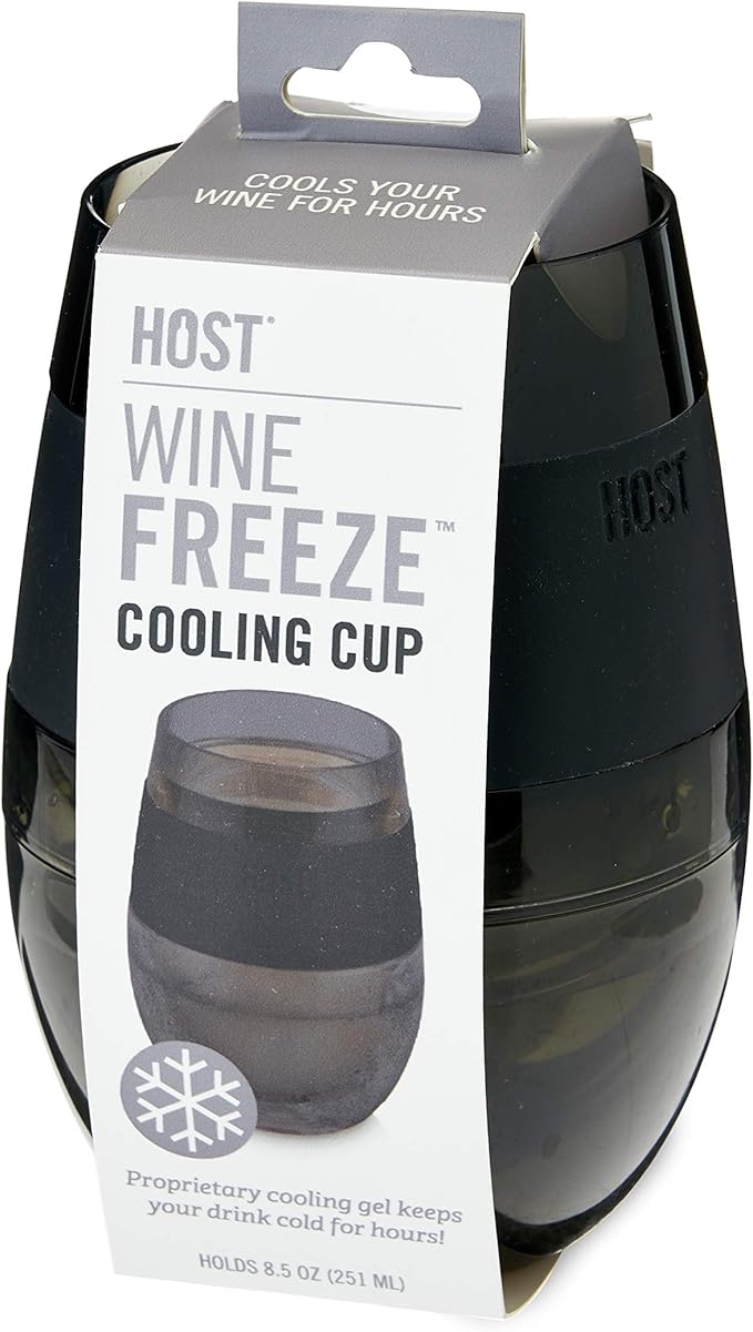HOST Wine Freeze Cooling Cup, Plastic Double Wall Insulated Freezable Drink Chilling Tumbler with Freezing Gel Wine Glasses for Red and White Wine, Set of 1, 8.5 oz, Smoke