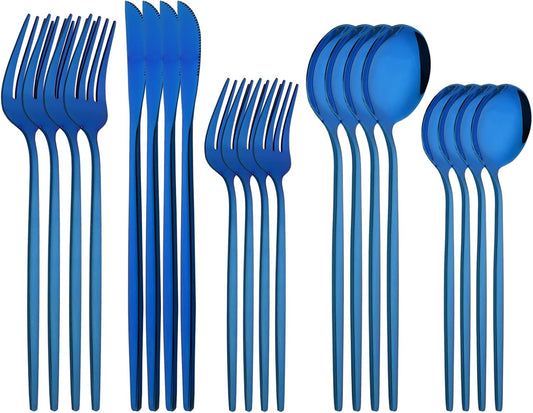 Silverware Set – 20 Piece Family Dinnerware Set – Flatware Set Service For 4 – Blue Tableware Sets – Cutlery Great For Family Gatherings & Daily Use – Spoons, Knives, Forks