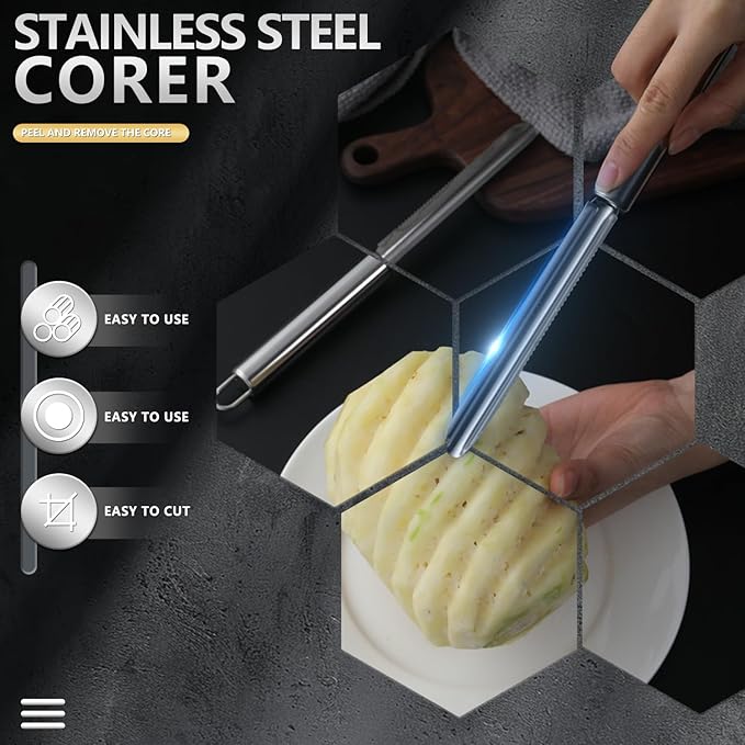 Stainless Steel Fruit and Vegetable Corer Set, Multi-Function Corer and Seed Remover for Apple Tomato (7)